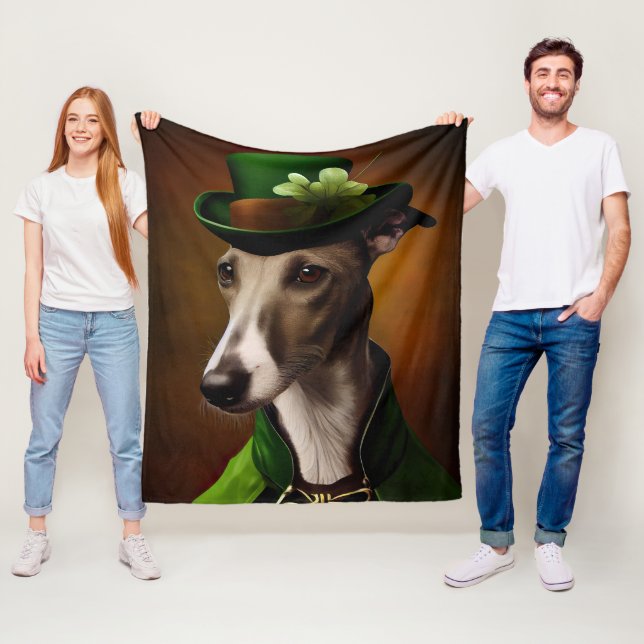 Greyhound Dog in St. Patrick's Day Dress Fleece Blanket (In Situ)