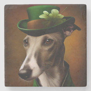 Greyhound Dog in St. Patrick's Day Dress Stone Coaster