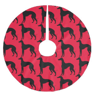 Greyhound Dog Pattern Black Silhouette Brushed Polyester Tree Skirt