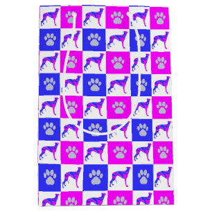 Greyhound Dog & Paw Hot Pink and Blue Medium Gift Bag
