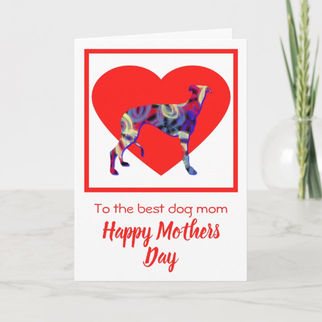 Greyhound Dog Red Heart Mother’s Day Card (Front)