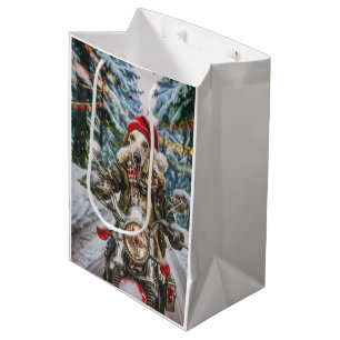 Greyhound Dog Riding Motorcycle Christmas Medium Gift Bag
