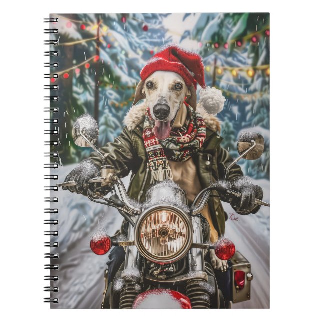 Greyhound Dog Riding Motorcycle Christmas  Notebook (Front)