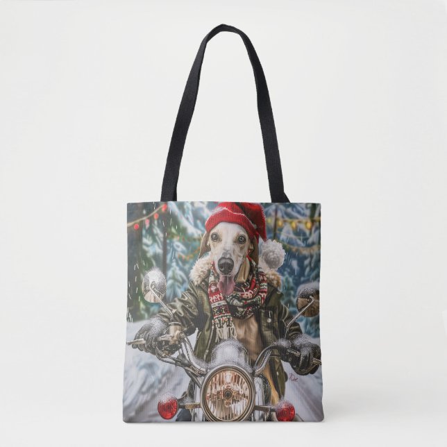 Greyhound Dog Riding Motorcycle Christmas  Tote Bag (Front)