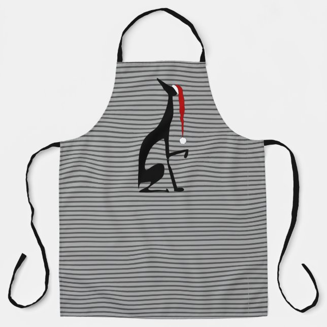 Greyhound Dog Santa Hat Striped Xmas Apron (Front)