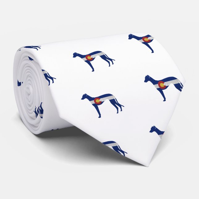 Greyhound Dog Silhouette Colorado Flag Tie (Rolled)
