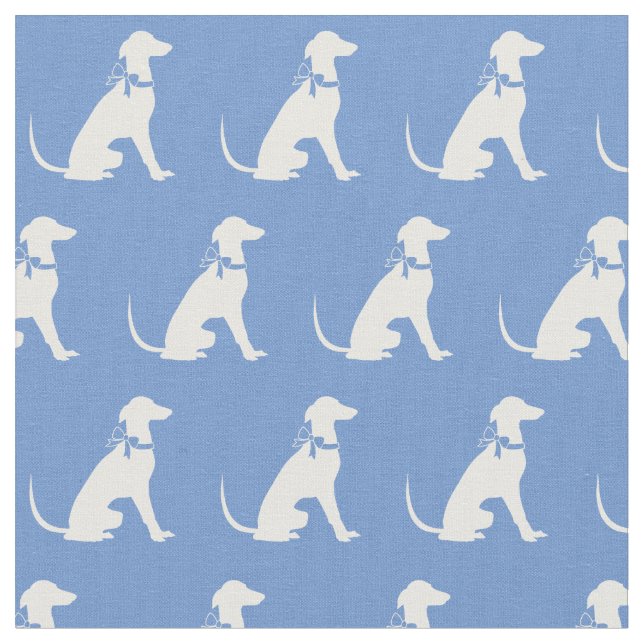Greyhound Dog Silhouette Pet Light Blue Fabric (Close Up)