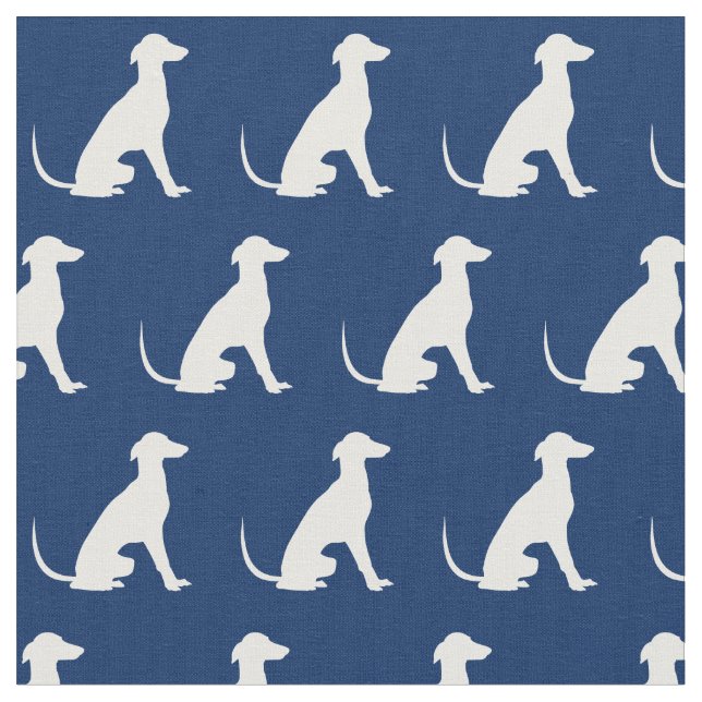 Greyhound Dog Silhouette Pet Navy Blue Fabric (Close Up)