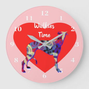 Greyhound Dog Silhouette Valentine’s Day Heart Pnk Large Clock