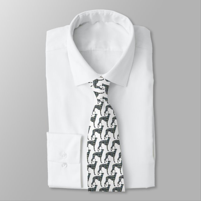 Greyhound Dog Silhouette Yellow& Blue White Tie (Tied)