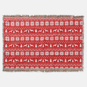 Greyhound Dog Silhouettes Christmas Holiday Red Throw Blanket