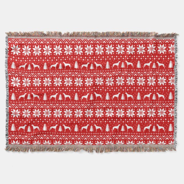 Greyhound Dog Silhouettes Christmas Holiday Red Throw Blanket (Front)