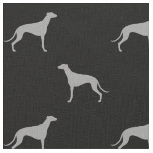 Greyhound Dog Silhouettes Pattern Grey and Black Fabric
