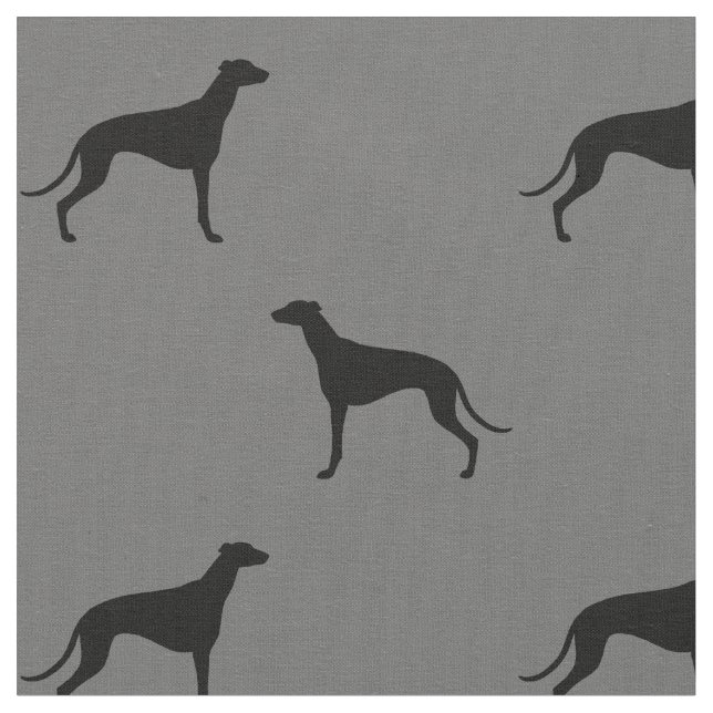Greyhound Dog Silhouettes Pattern Grey and Black Fabric (Close Up)