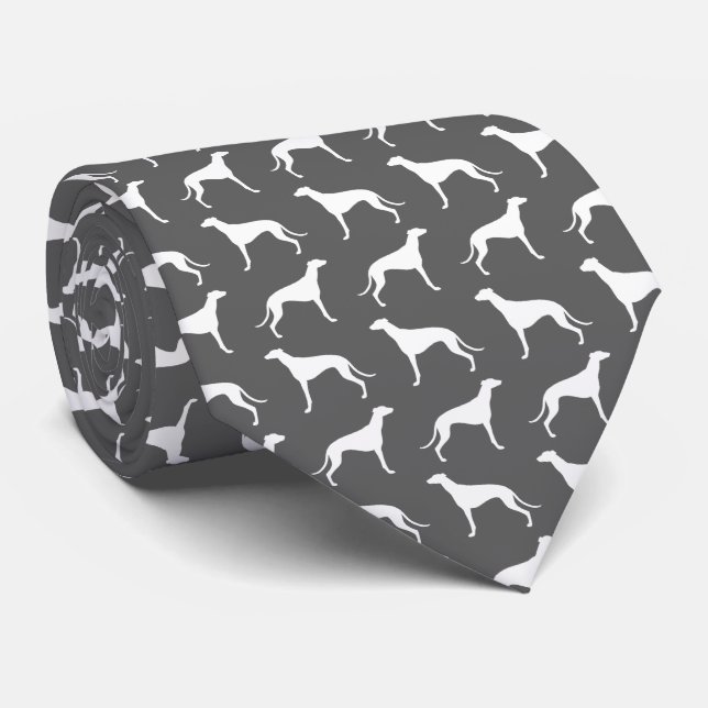 Greyhound Dog Silhouettes Pattern Grey and White Tie (Rolled)
