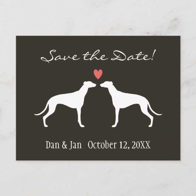 Greyhound Dog Silhouettes Wedding Save the Date Announcement Postcard (Front)