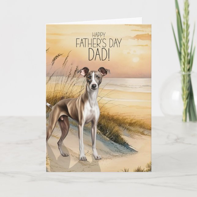 Greyhound Dog Sunset Beach Father's Day Holiday Card (Front)