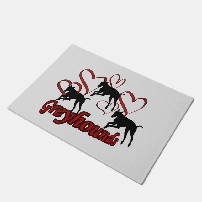 Greyhound Dogs And Red Hearts      Doormat (Angled)