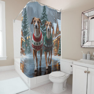 Greyhound Dogs Christmas Snow Holiday Shower Curtain