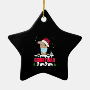 Greyhound Face Mask Dog Merry Christmas 2020 Funny Ceramic Tree Decoration