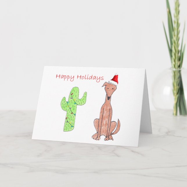 Greyhound Fawn Cactus Christmas Holiday Card (Front)