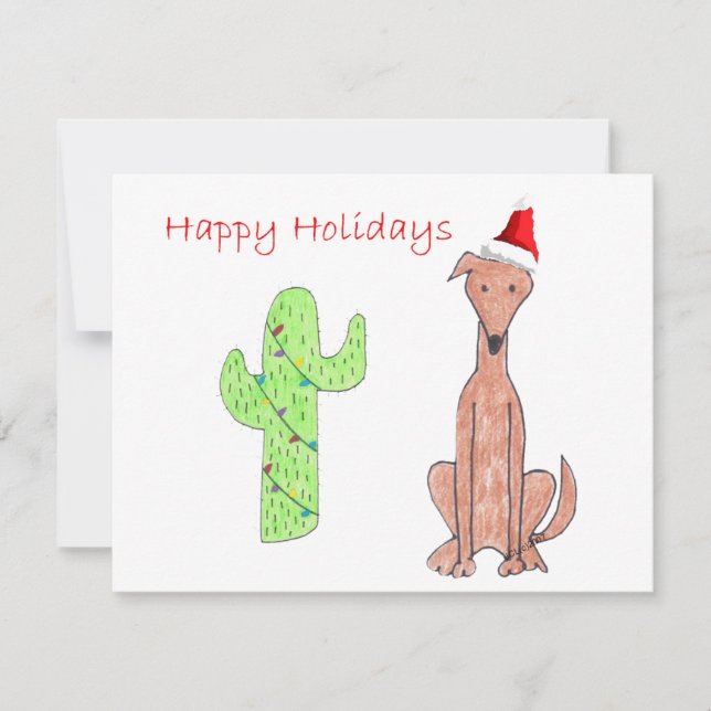 Greyhound Fawn Cactus Christmas Holiday Card (Front)