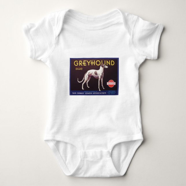 Greyhound Fruit Crate Label Baby Bodysuit (Front)
