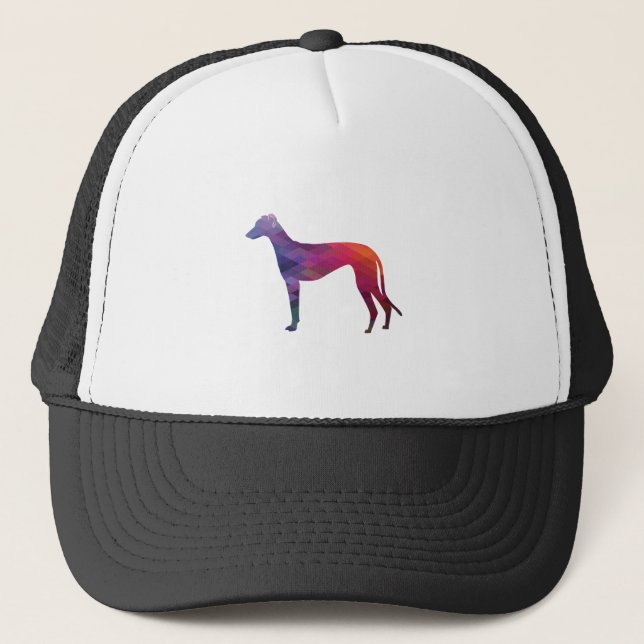 Greyhound Geometric Pattern Silhouette Purple Trucker Hat (Front)