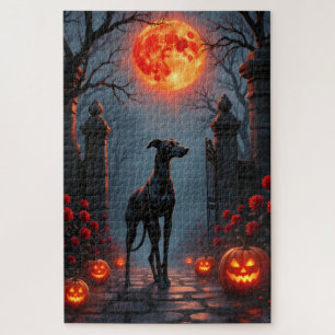 Greyhound Gothic Moonlight Halloween Art Jigsaw Puzzle