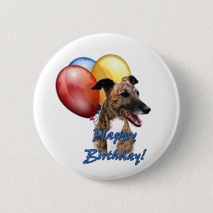 Greyhound Happy Birthday Balloons. 6 Cm Round Badge