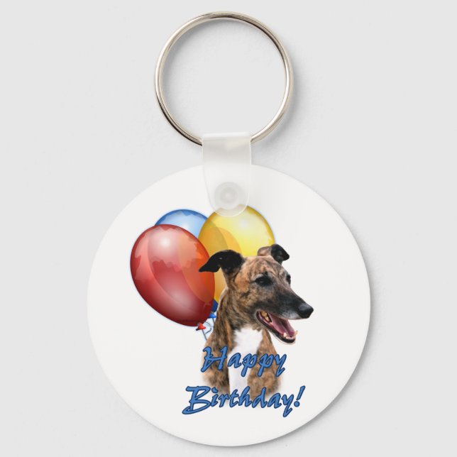 Greyhound Happy Birthday Balloons. Key Ring (Front)