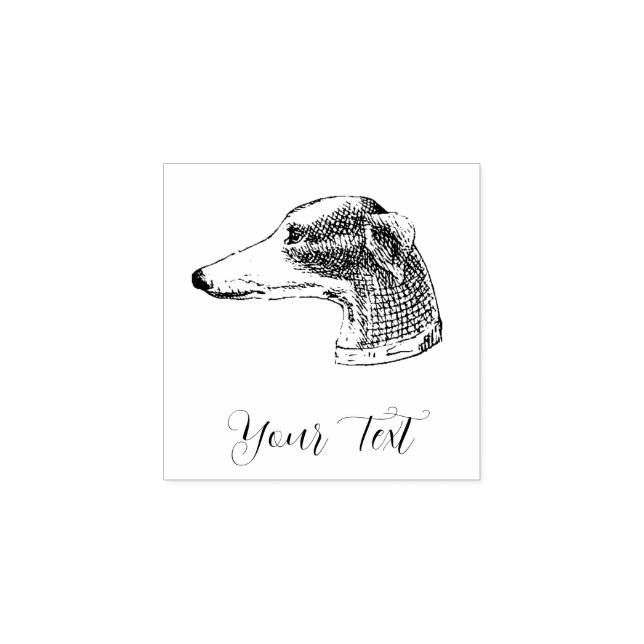 Greyhound Head Etching Personalised Rubber Stamp (Imprint)