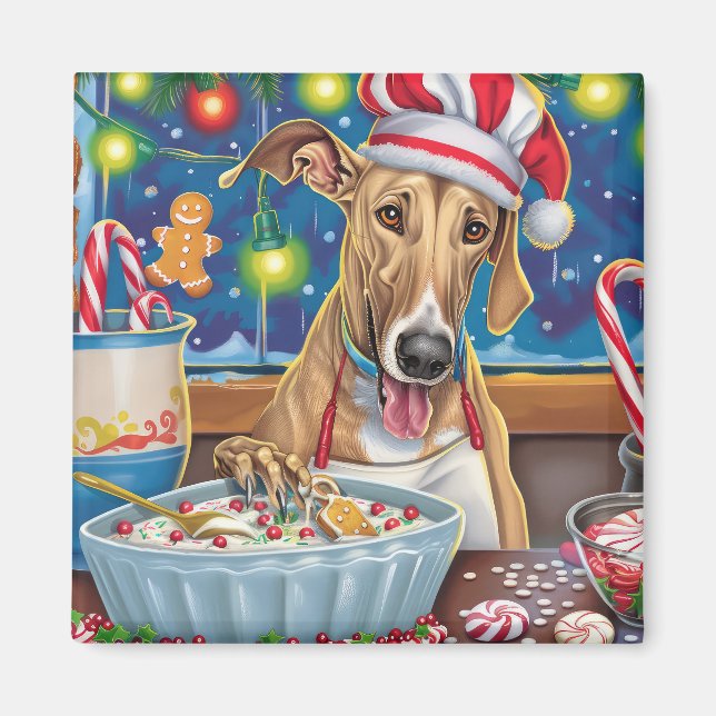 Greyhound Holiday Baking: Festive Christmas Magnet (Front)
