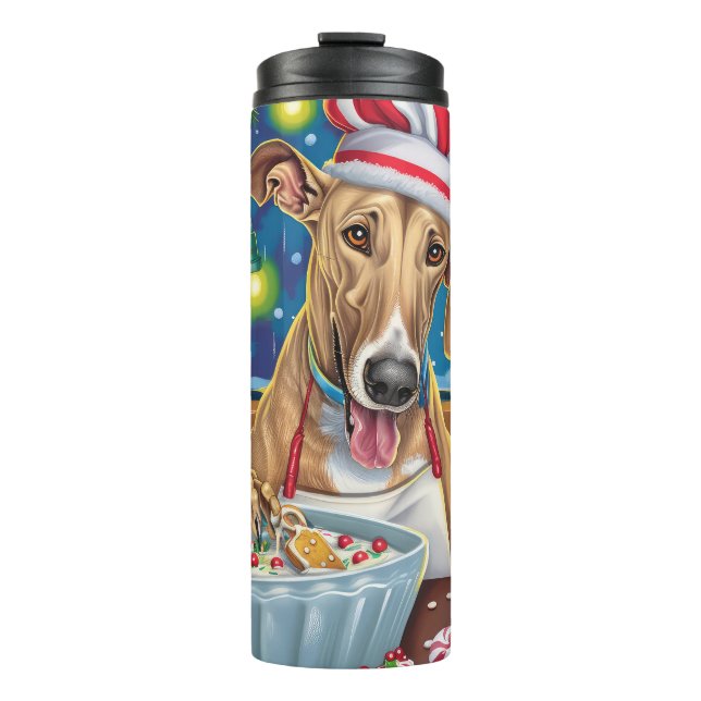 Greyhound Holiday Baking: Festive Christmas Thermal Tumbler (Front)