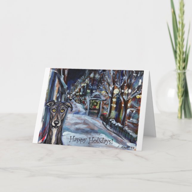 greyhound holiday card wintry scene (Front)