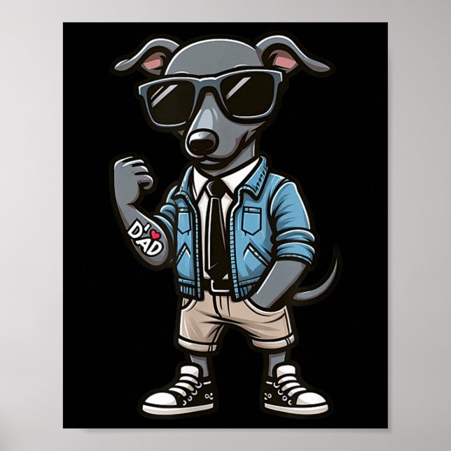 Greyhound I Love Dad Funny Dog Tattoo  Poster (Front)