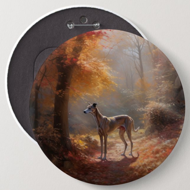 Greyhound in Autumn Leaves Fall Inspire 6 Cm Round Badge (Front & Back)
