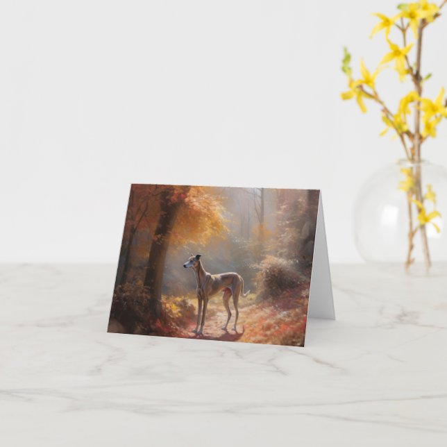 Greyhound in Autumn Leaves Fall Inspire Card (Yellow Flower)