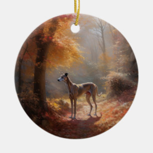Greyhound in Autumn Leaves Fall Inspire Ceramic Tree Decoration
