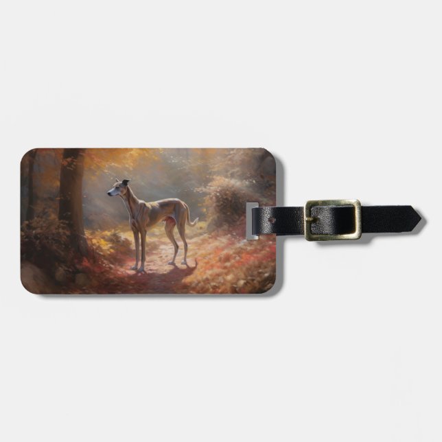 Greyhound in Autumn Leaves Fall Inspire Luggage Tag (Front Horizontal)