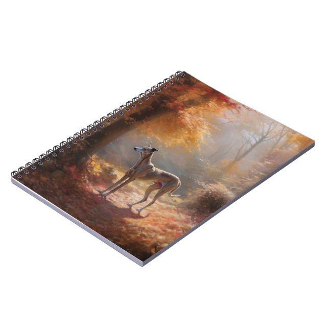 Greyhound in Autumn Leaves Fall Inspire Notebook (Left Side)
