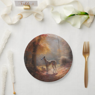 Greyhound in Autumn Leaves Fall Inspire Paper Plate