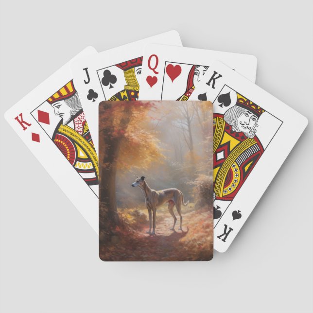 Greyhound in Autumn Leaves Fall Inspire Playing Cards (Back)