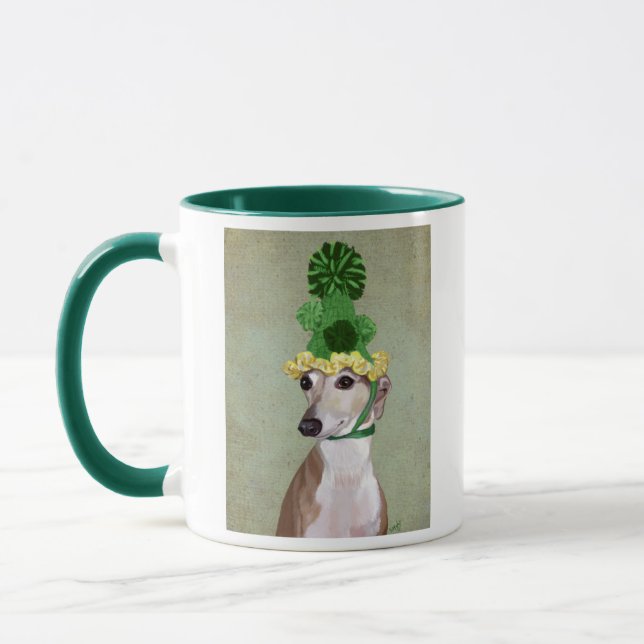 Greyhound in Green Knitted Hat Mug (Left)