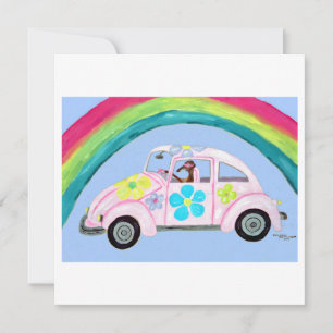 Greyhound in Hippie Car with Rainbow Card