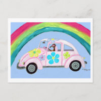 Greyhound in Hippie Car with Rainbow