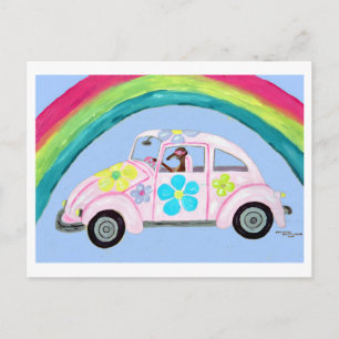Greyhound in Hippie Car with Rainbow Invitation Postcard
