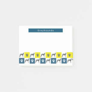 Greyhound / Lurcher Dog & Paw Yellow & Blue Grid Post-it Notes