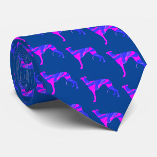 Greyhound Lurcher Dog Pink Silhouette Blue Neck Tie