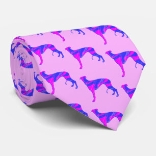 Greyhound Lurcher Dog Pink Silhouette Pink Neck Tie